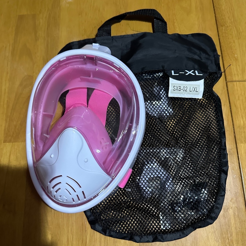 New, Girl’s full face snorkel, size l/xl, pink/white